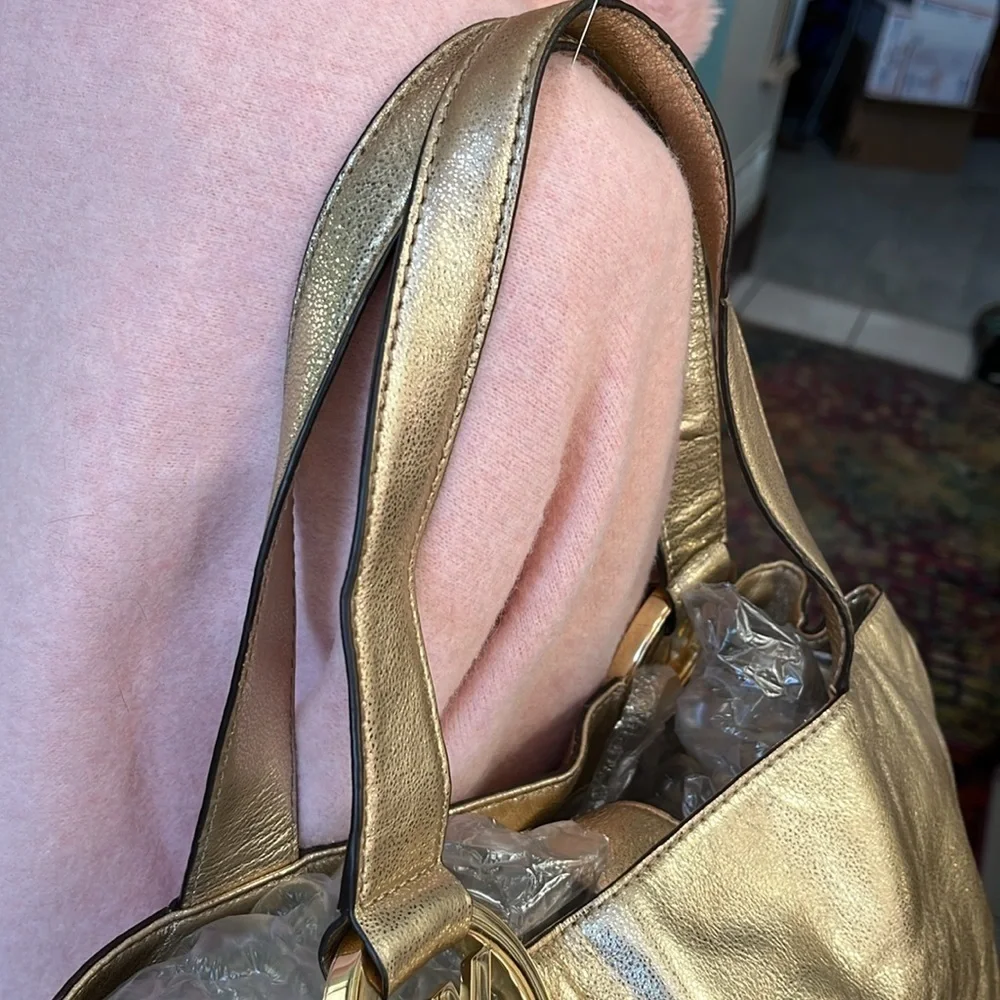 Michael Kors  shoulder bag   gold metallic leather  Gold tone hardw EUC